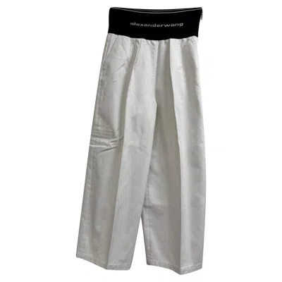 Alexander Wang Logo Waistband Trousers In White Cotton In Multi