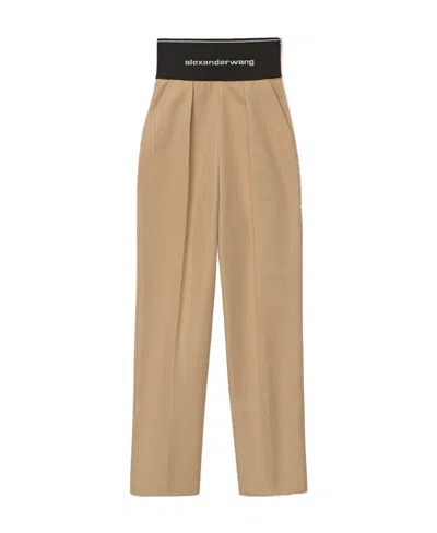 Alexander Wang Logo-waistband Trousers In Nude
