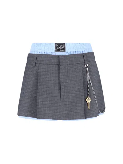 Alexander Wang Logo Wool Blend Mini Skirt In Gray
