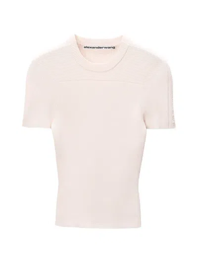 Alexander Wang Logo-debossed Ribbed-knit T-shirt In Pink