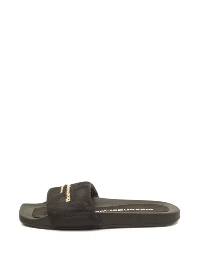 Pre-owned Alexander Wang Logo-detail Pool Slides In Black
