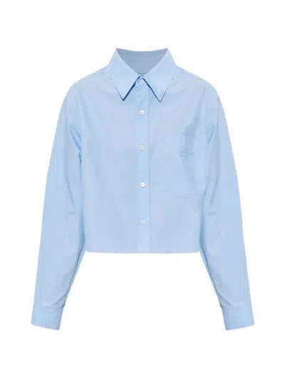 Alexander Wang Logo-embroidered Cotton Cropped Shirt In Blue