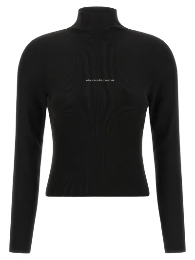 Alexander Wang Logo-embroidered Ribbed Knit Sweater In Black