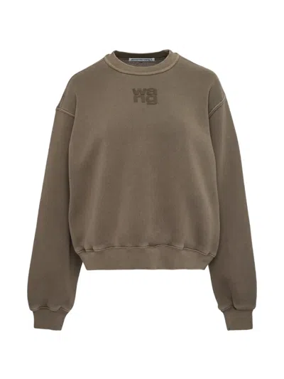 Alexander Wang Logo-embroidered Sweatshirt In Brown