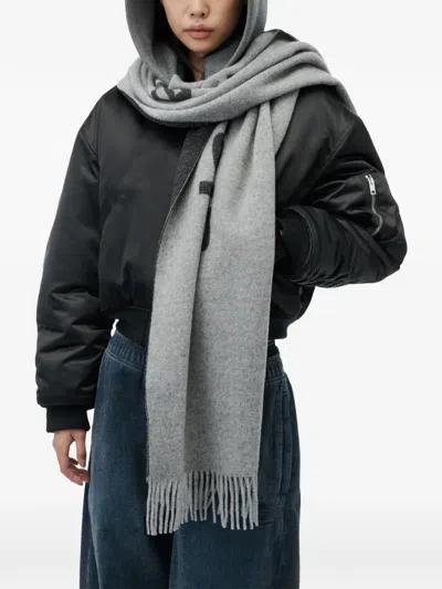 Alexander Wang Logo-intarsia Fringed Hoodie Scarf In Gray