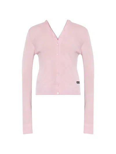Alexander Wang Logo-patch Button-up Cardigan In Pink