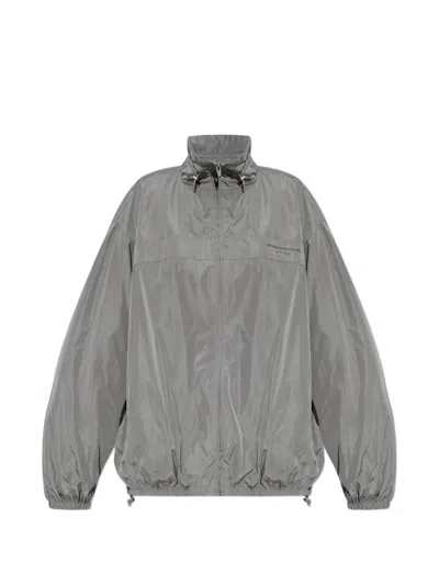 Alexander Wang Logo-print High-neck Jacket In Gray