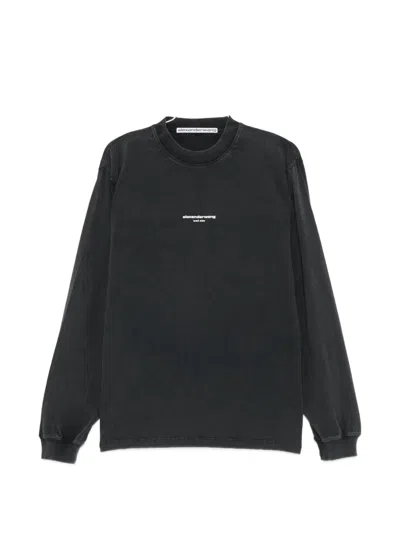 Alexander Wang Cotton Oversized Crew Neck Long Sleeve T-shirt In Gray