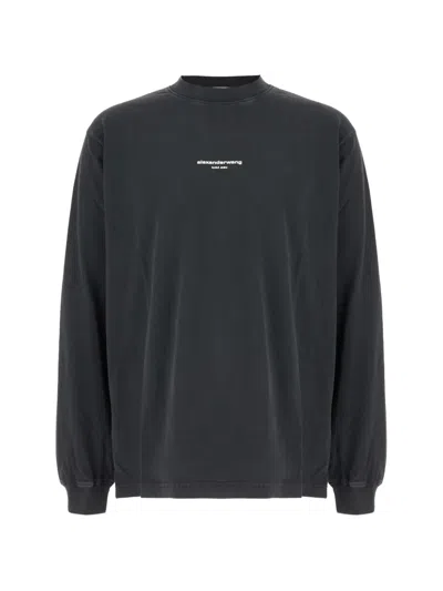 Alexander Wang Logo-print Long-sleeve T-shirt In Gray