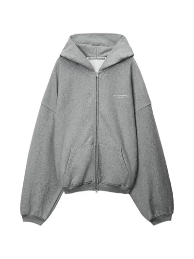 Alexander Wang Logo-print Oversized Zip-up Hoodie In Gray