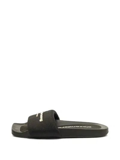 Pre-owned Alexander Wang Logo-print Pool Slides In Black