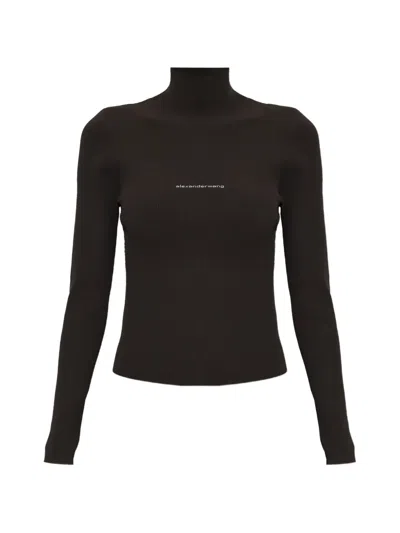 Alexander Wang Logo-print Ribbed Sweater In Black