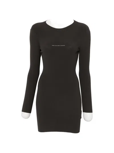 Alexander Wang Logo-print Ribbed-knit Mini Dress In Black