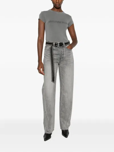 Alexander Wang Logo-print Wide-leg Jeans In Gray