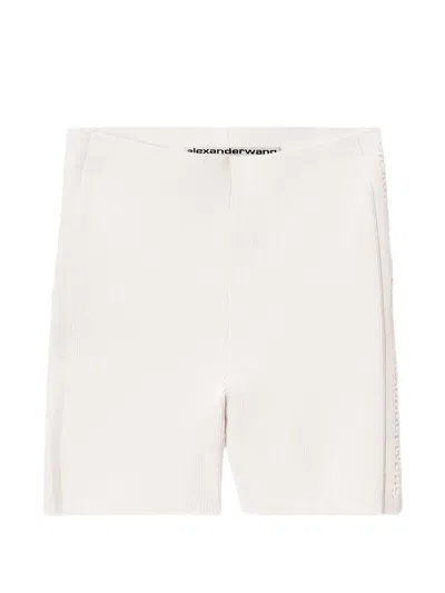 Alexander Wang Logo-stripe Ribbed Shorts In Neutral