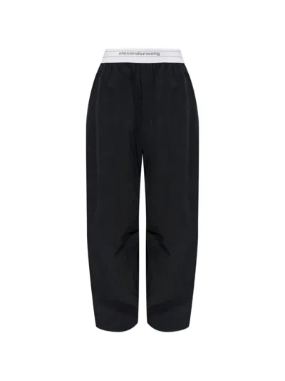 Alexander Wang Logo-waistband Cotton Track Pants In Black