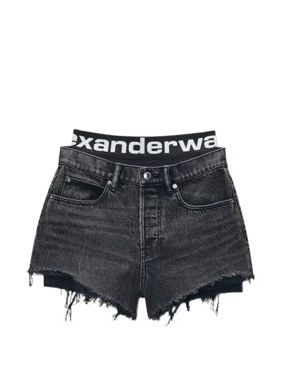 Alexander Wang Logo-waistband Frayed Mini Shorts In Gray
