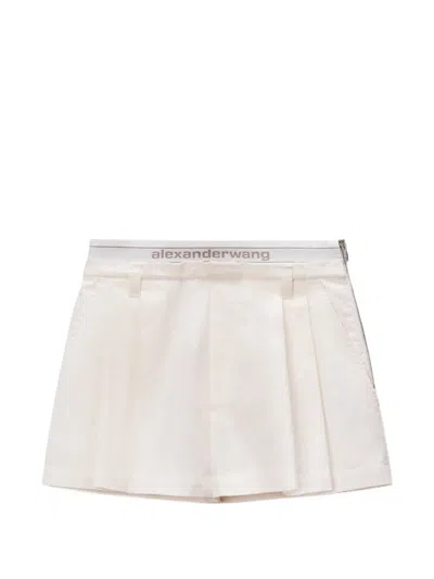 Alexander Wang Logo-waistband Pleated Mini Shorts In Neutral