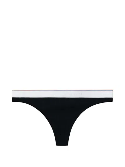Alexander Wang Logo-waistband Ribbed Thong In Black