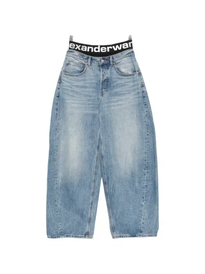Alexander Wang Logo-waistband Wide-leg Jeans In Blue