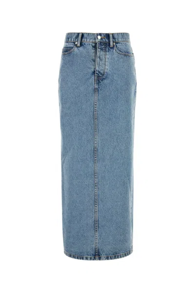 Alexander Wang Embellished Denim Skirt With Pockets And Stitching In Blue