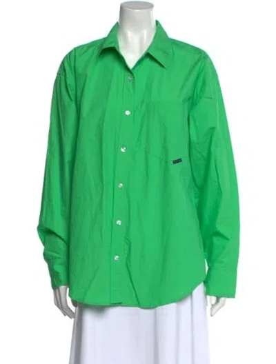 Pre-owned Alexander Wang Long Sleeve Button-up Top In Green