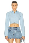 Alexander Wang Long Sleeve Copped Button Up Top In Cerulean