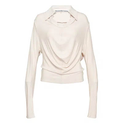 Alexander Wang Long Sleeve Cowl Placket Top In Neutral