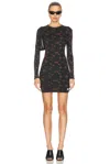 Alexander Wang Printed Micro Ribbed Dress In Washed Black Multi