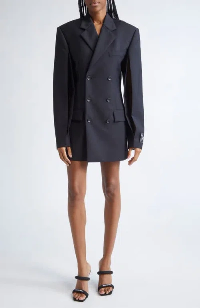 Alexander Wang Long Sleeve Double Breasted Wool & Mohair Blazer Minidress In Black