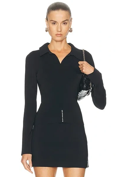 Alexander Wang Long Sleeve Fixed Packet Polo Top In Black