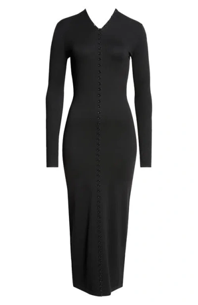 Alexander Wang Long Sleeve Knit Button-up Body-con Dress In Black