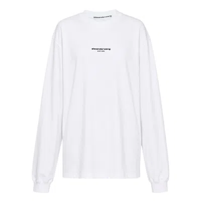 Alexander Wang Long Sleeve Logo Print Tee In White