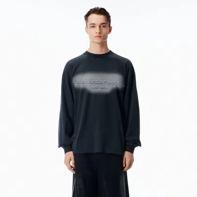 Alexander Wang Long Sleeve Logo Tee In Jersey Oversized In Black