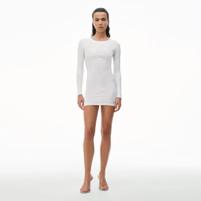 Alexander Wang Long Sleeve Crewneck Dress In Ribbed Cotton In White