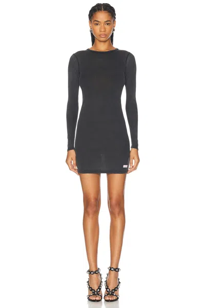 Alexander Wang Long Sleeve Loungewear Dress In Ribbed Cotton In Washed Nickel