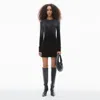 Alexander Wang Long Sleeve Loungewear Dress In Ribbed Cotton In Washed Nickel