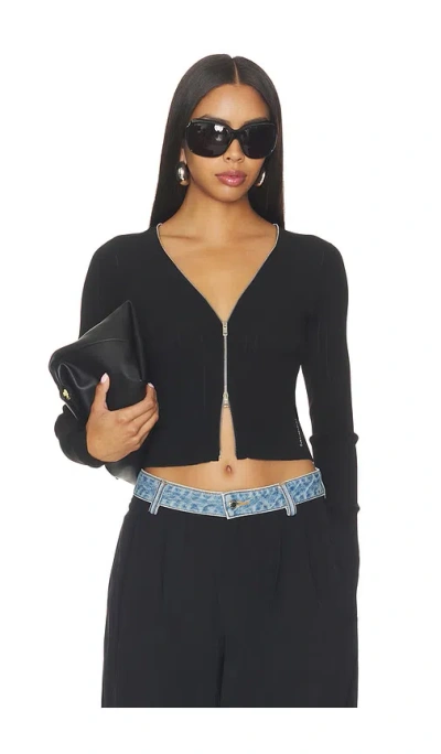 Alexander Wang Long Sleeve Pointelle Cardigan Zip Up In Black