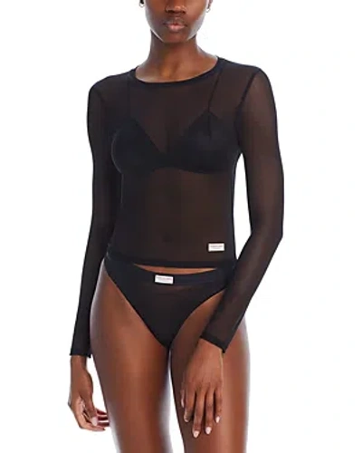 Alexander Wang Long Sleeve Sheer Top In Black