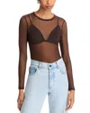 Alexander Wang Long Sleeve Sheer Top In Chocolate
