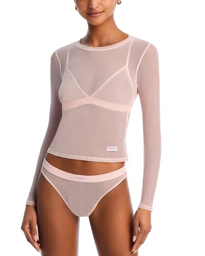 Alexander Wang Long Sleeve Sheer Top In Peach Skin