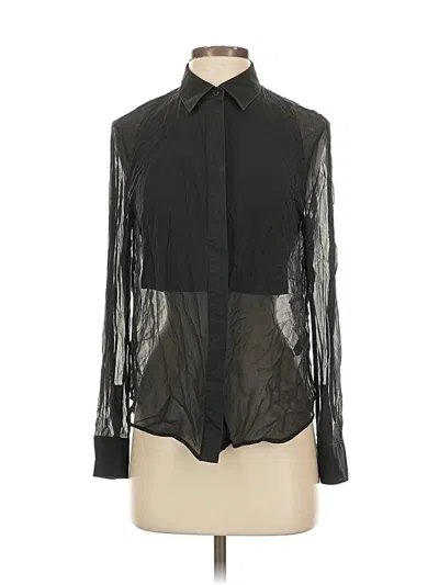 Pre-owned Alexander Wang Long Sleeve Silk Top Black Tie Neck Tops