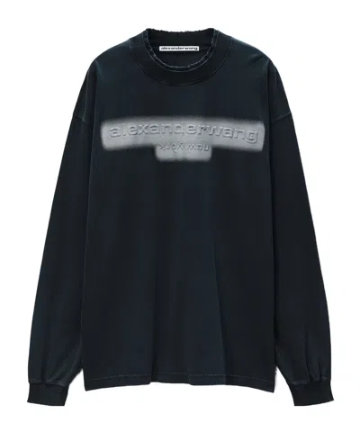 Alexander Wang Long Sleeve Tee W/ Emboss Logo In Blue