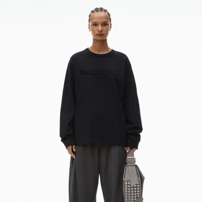 Alexander Wang Long-sleeve Tee With Distressed Logo In Cotton Jersey In Black