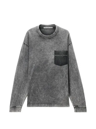 Alexander Wang Shadow Pocket Long Sleeve Tee In Washed Grey