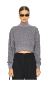 Alexander Wang Cropped Sweater With Embossed Logo In Grey Multi