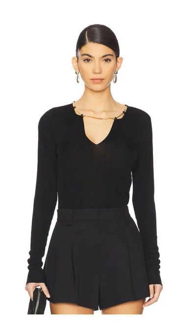 Alexander Wang Long Sleeve V-neck Pullover With Nameplate Chain In Black