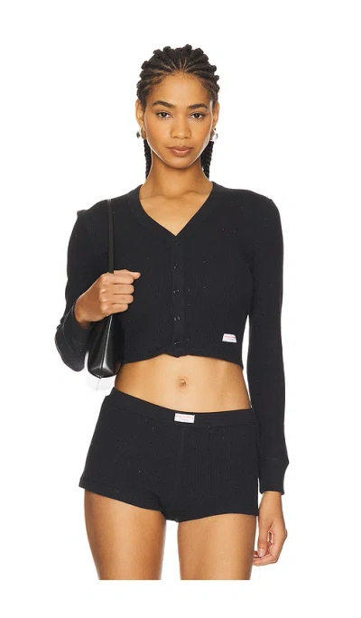 Alexander Wang Long Sleeve Waffle Cardigan In Black