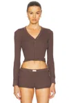 Alexander Wang Long Sleeve Waffle Cardigan In Chocolate Brown