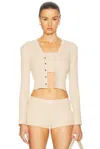 Alexander Wang Long Sleeve Waffle Cardigan In Doeskin